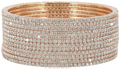 Gemsonclick Metal Cubic Zirconia Gold-plated Bangle Set(Pack of 10)