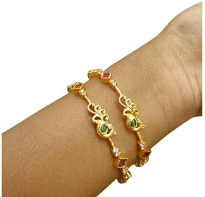 ZAMZAM Copper Emerald Gold-plated Bangle Set(Pack of 2)