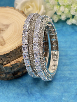 Kawai Brass Diamond Silver Bangle Set(Pack of 2)