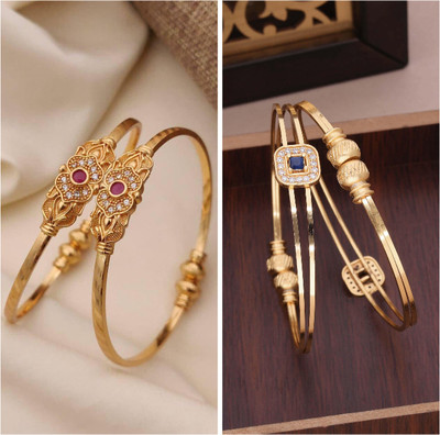 Divastri Brass Diamond Gold-plated Bangle Set(Pack of 2)