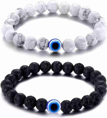 shivaay traders Stone, Crystal Beads Black Silver Bracelet(Pack of 2)
