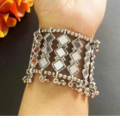 NAVMAV Oxidised Silver Beads Silver Bracelet