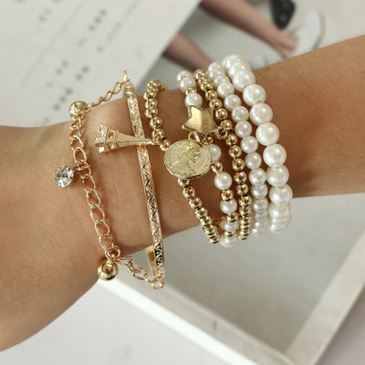 Vembley Alloy Pearl Gold-plated Bracelet Set(Pack of 6)