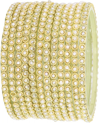 ZULKA Glass Pearl Bangle Set(Pack of 12)