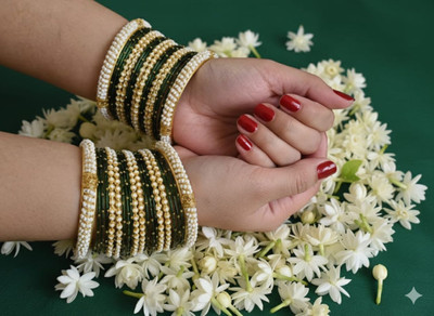 amaanya Green Aventurine, Crystal, Green Jade Beads, Pearl, Coral Gold-plated Bangle Set(Pack of 36)