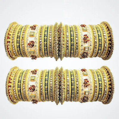 radhya Alloy Pearl, Opal, Cubic Zirconia, Diamond Gold-plated Bangle Set