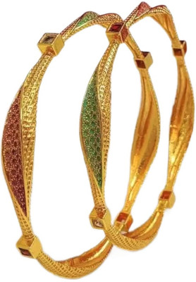 DH JEWELLS Brass Cubic Zirconia, Diamond Gold-plated Bangle Set(Pack of 2)