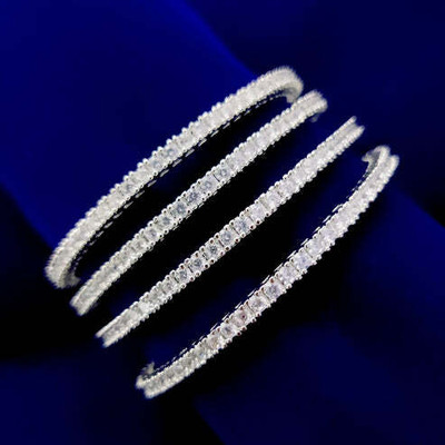 Opal Touch Brass Cubic Zirconia Rhodium Bangle Set(Pack of 4)