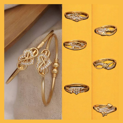 Parisal Brass Diamond Gold-plated Bangle Set(Pack of 7)