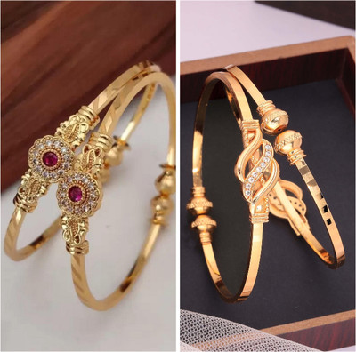 VEDDAA Brass Diamond Gold-plated Bangle Set(Pack of 4)