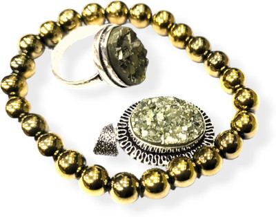 MIRAN AGATE Pyrite Crystal Silver Bracelet Set(Pack of 3)