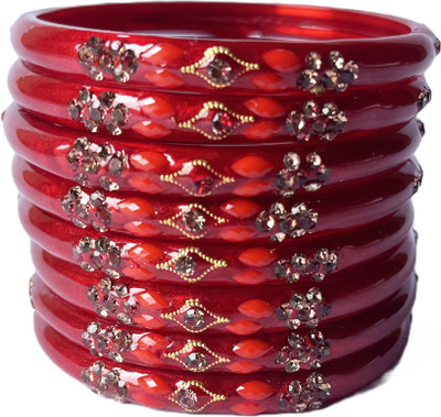 Karaavi Glass Crystal Enamel Bangle Set(Pack of 8)