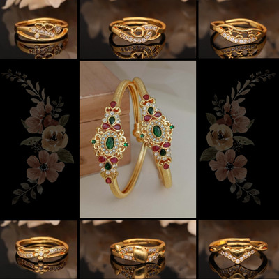 brado jewellery Brass Diamond Gold-plated Bangle(Pack of 9)