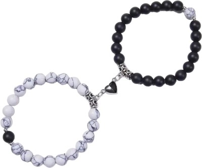 Shree Ju Stone, Alloy Beads, Agate Black Silver Bracelet Set(Pack of 2)