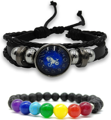 BHAGYA G Stone, Crystal, Lava, 7 Chakra, Leather Bracelet(Pack of 2)