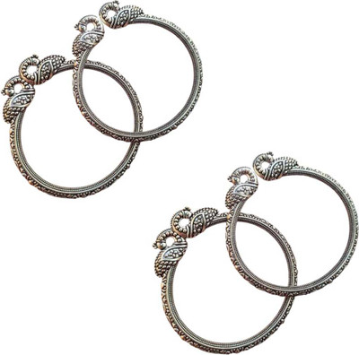 MARWARI TRADERS Brass, Oxidised Silver Silver Coated Bangle Set(Pack of 4)