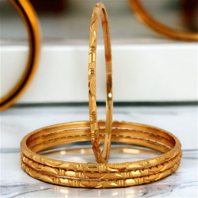 Lucky Jewellery Copper Gold-plated Bangle Set(Pack of 4)