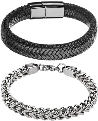 PIXFLIX Metal, Alloy, Leather, Steel, Stainless Steel Charm Bracelet(Pack of 2)