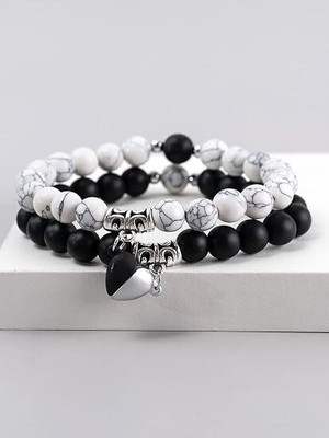 VIANSH Brass, Metal, Copper, Rubber, Alloy Beads, Pearl, Crystal Silver, Black Silver Bracelet(Pack of 2)