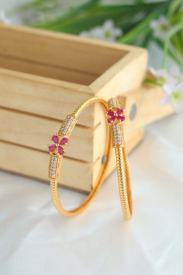Misba Premium Collection Brass Diamond Gold-plated Bangle Set(Pack of 2)