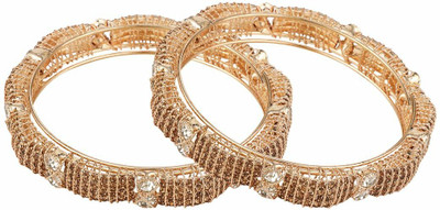 Mode Mania Brass Cubic Zirconia Gold-plated Bangle Set(Pack of 2)