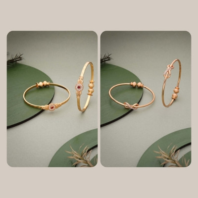 VEDDAA Brass Diamond Gold-plated Bangle Set(Pack of 4)
