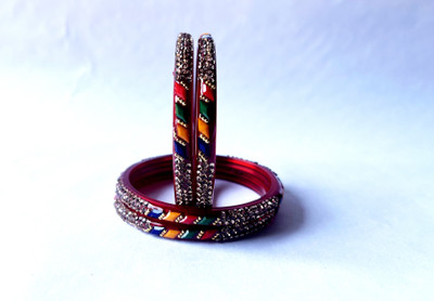 Karaavi Glass Crystal Enamel Bangle Set(Pack of 4)