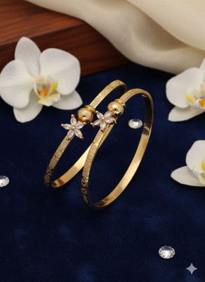 JEWELFY Brass Gold-plated Kada(Pack of 2)