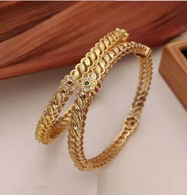 AK Brass Cubic Zirconia Gold-plated Bangle Set(Pack of 2)