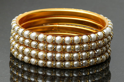 GLIKA Metal Pearl, Zircon Gold-plated Bangle Set(Pack of 4)