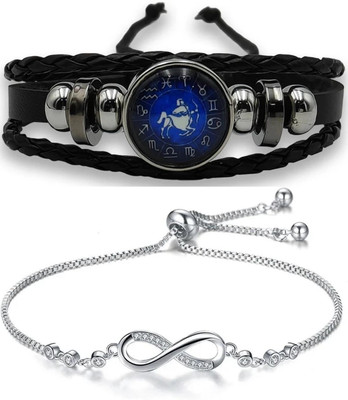 PIXFLIX Leather, Stainless Steel Charm Bracelet(Pack of 2)