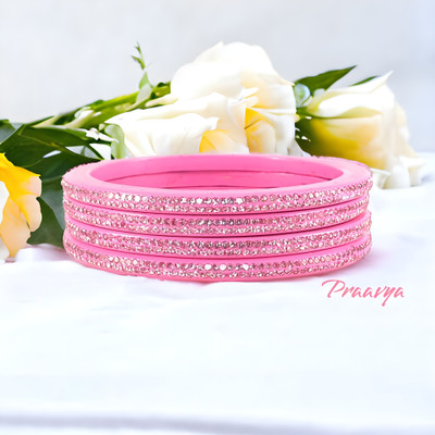 Praavya Lac Cubic Zirconia Rhodium Bangle Set(Pack of 4)