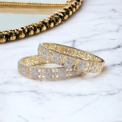 AanyaCentric Brass Cubic Zirconia Gold-plated Bangle Set(Pack of 2)