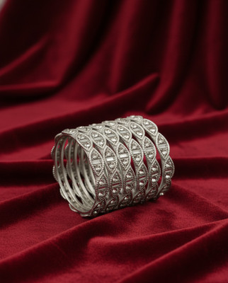 JK Jewellry Glass Diamond Silver Bangle Set(Pack of 4)