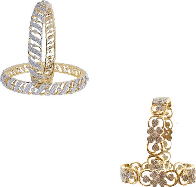 Terraband Alloy Cubic Zirconia Gold-plated Bangle Set(Pack of 4)