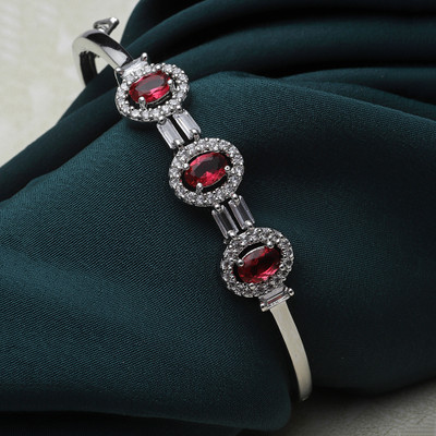 ZENEME Brass Cubic Zirconia Rhodium Bracelet