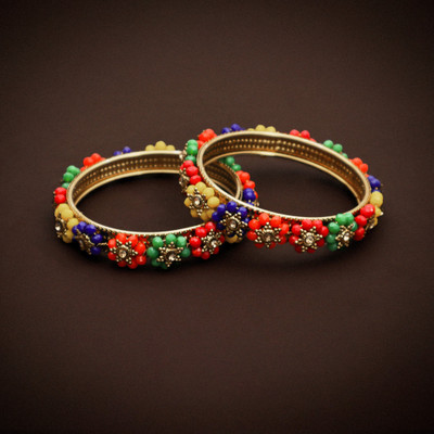 BEAUTY BURST Alloy Gold-plated Bangle Set(Pack of 2)