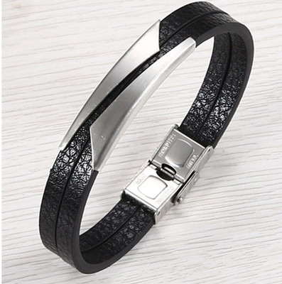 ZIVOM Leather Silver Bracelet