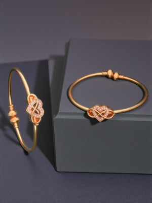 REEWAZIMPERIAL Brass Cubic Zirconia Gold-plated Bangle Set