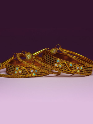 Gyra Metal Crystal Gold-plated Bangle Set(Pack of 6)