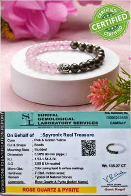 SPYRONIX REAL TREASURE Pyrite, Stone, Rose Quartz Crystal Bracelet