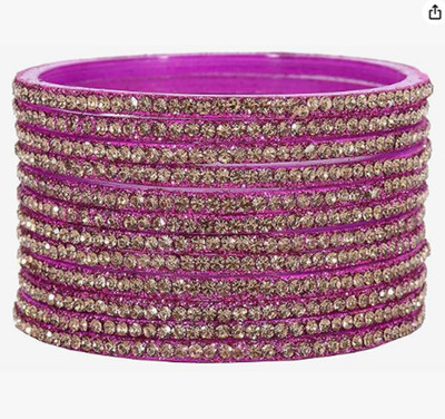 Mahaveer Glass Cubic Zirconia Bangle(Pack of 10)