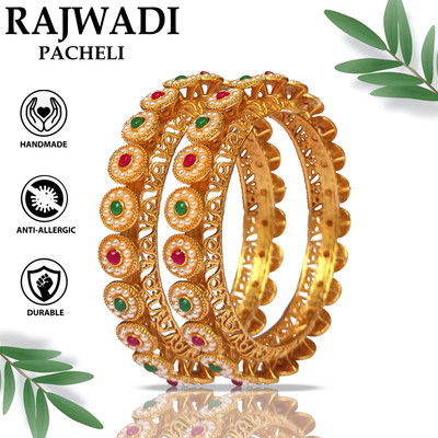 beutifly Copper Ruby Gold-plated Bangle Set(Pack of 2)