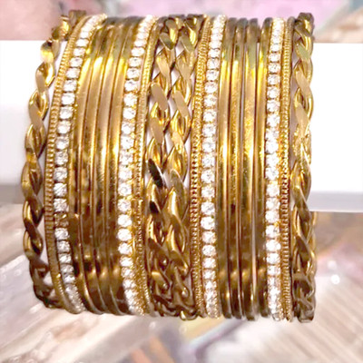 navjai Metal, Stone, Alloy Zircon Gold-plated Bangle Set