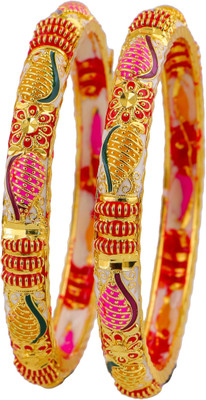 KENAYOSHA.COM Brass Cubic Zirconia Gold-plated Bangle Set(Pack of 2)