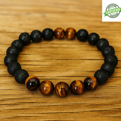 Jaishreeshyamaa Tiger's Eye, Lava Beads Bracelet