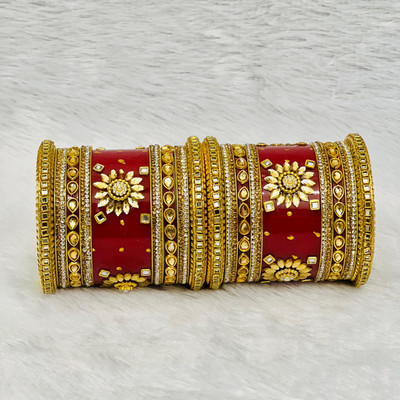 Shareek Alloy Ruby Gold-plated Bangle Set(Pack of 2)