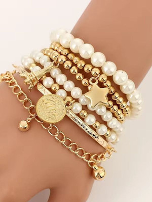 Dressberry Alloy Cubic Zirconia Gold-plated Charm Bracelet(Pack of 6)