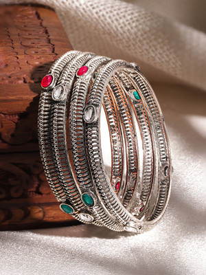 RUBANS Alloy Silver Bangle Set(Pack of 4)