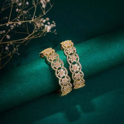 Opal Touch Brass Cubic Zirconia Gold-plated Bangle Set(Pack of 2)